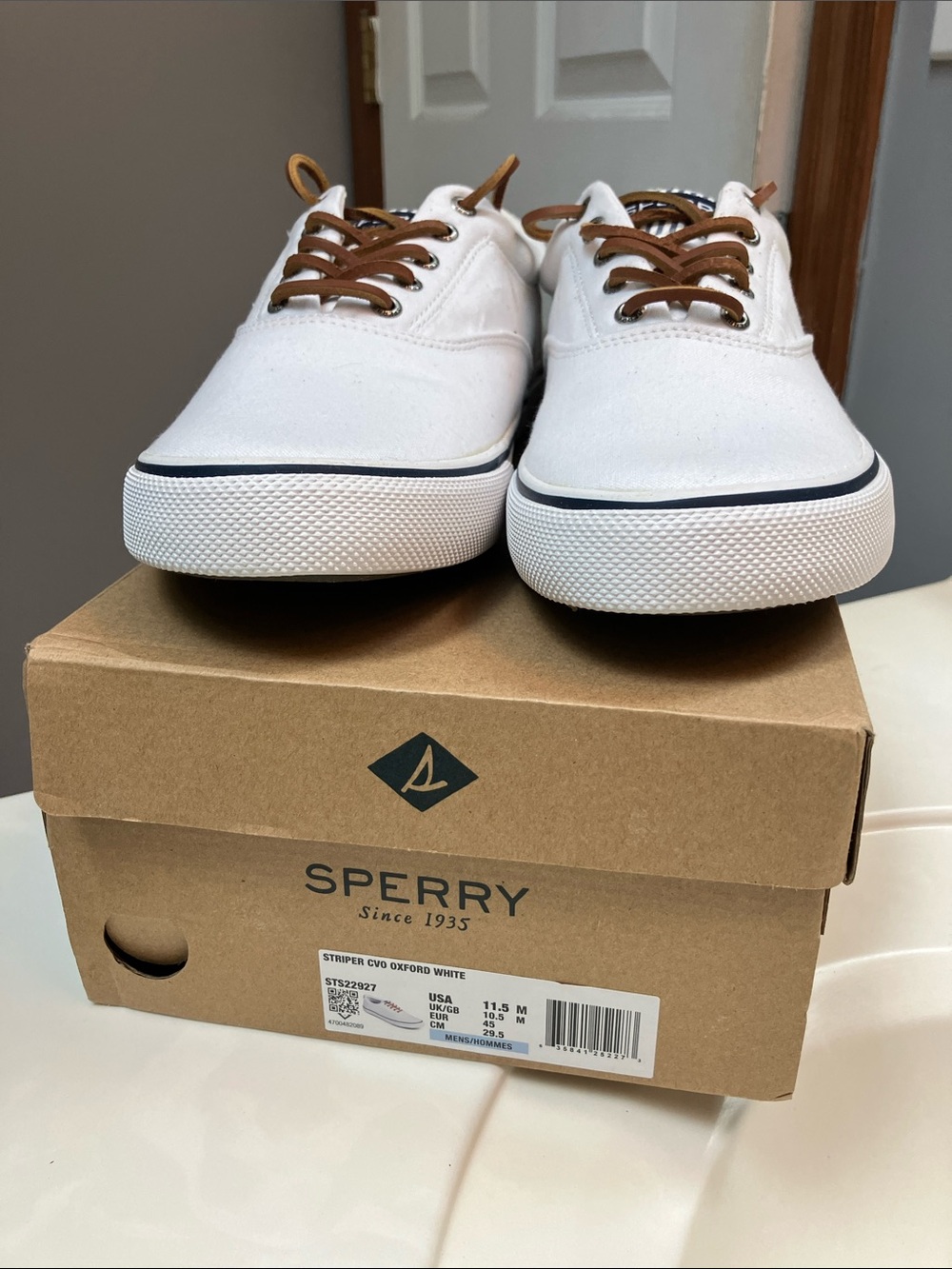 Men's Sperry White Canvas Sneakers Size 11.5 Medium Brand New (Retail $85) - Picture 4 of 7